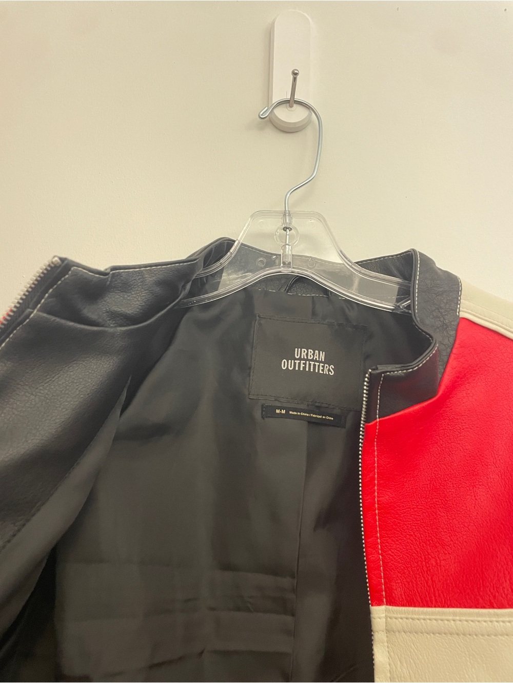 Urban Outfitters Black, Red & White Leather Moto Jacket size M - Picture 11 of 11
